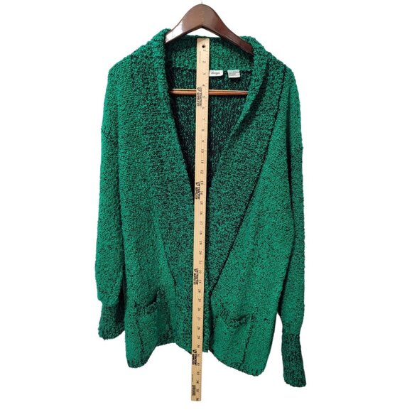 VTG Y2K Green Chunky Cardigan Sweater S Double Breasted V-Neck Oversized Pockets - Picture 4 of 16